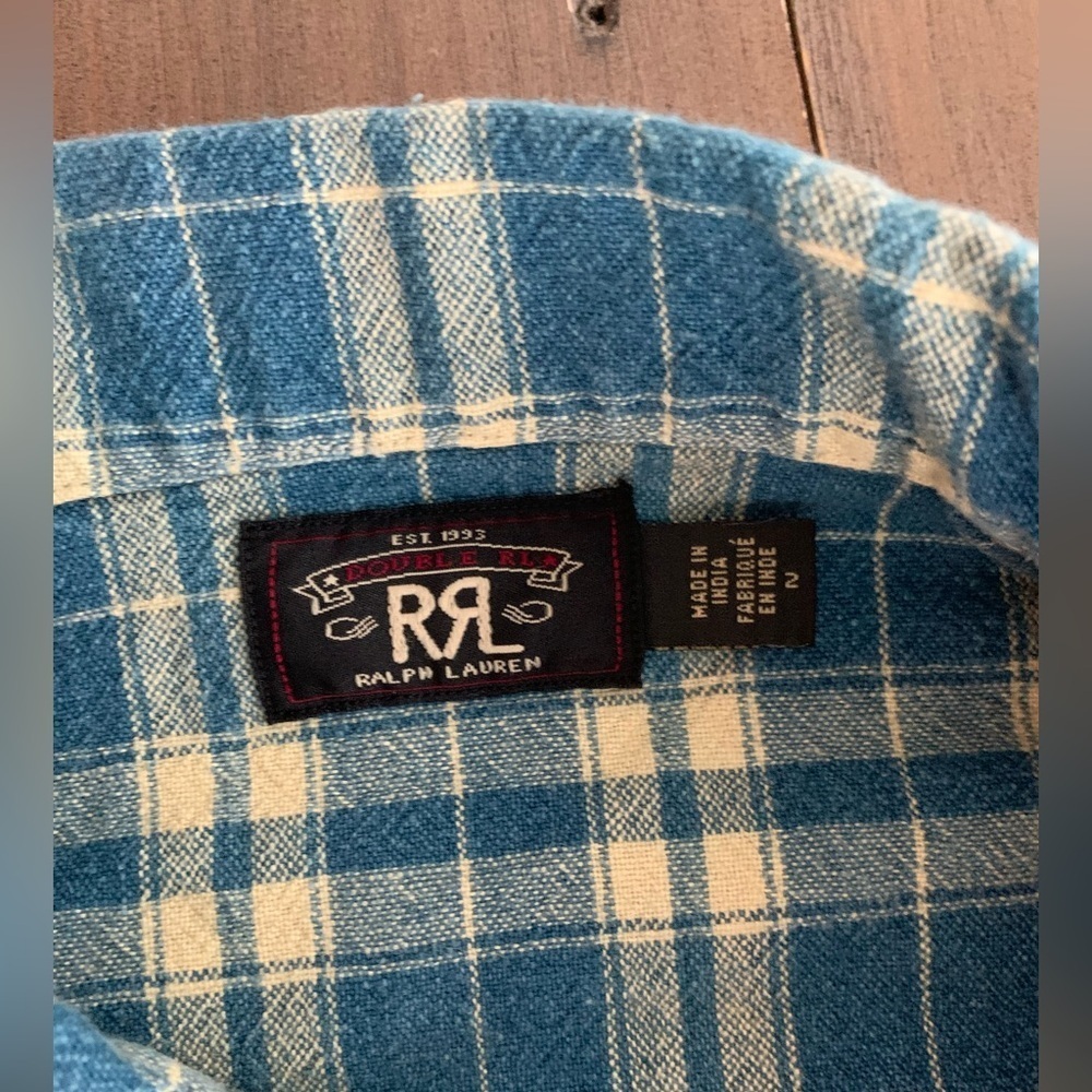 RRL Double RL Plaid Indigo Cotton-Linen Shirt Jacket - Picture 5 of 6